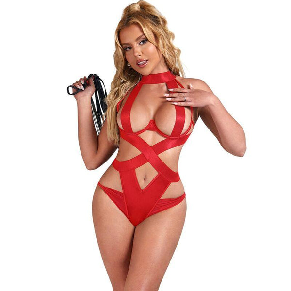 SUBBLIME - SEXY HALTER-BODY MIT HARNESS ROT L/XL - INTIM SPACE Online Sexshop