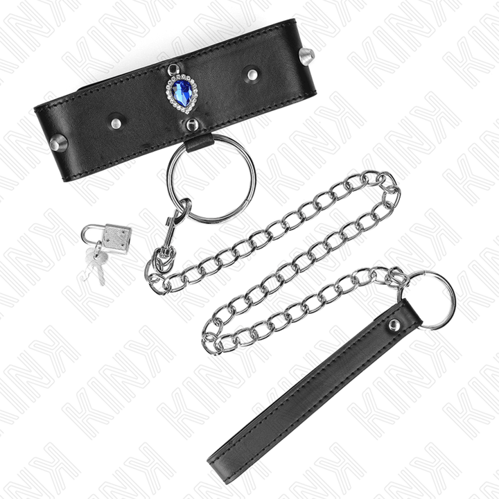 KINK - HALSKETTE 65 CM MIT BAND MIT BLAUEN DIAMANTEN VERSTELLBAR 36-43 CM - 5 CM - INTIM SPACE Online Sexshop