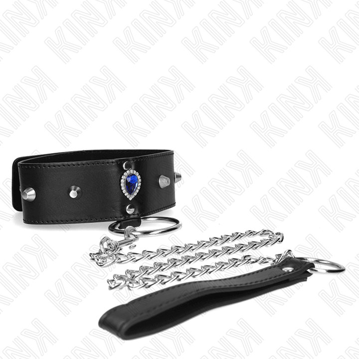 KINK - HALSKETTE 65 CM MIT BAND MIT BLAUEN DIAMANTEN VERSTELLBAR 36-43 CM - 5 CM - INTIM SPACE Online Sexshop