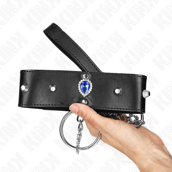 KINK - HALSKETTE 65 CM MIT BAND MIT BLAUEN DIAMANTEN VERSTELLBAR 36-43 CM - 5 CM - INTIM SPACE Online Sexshop