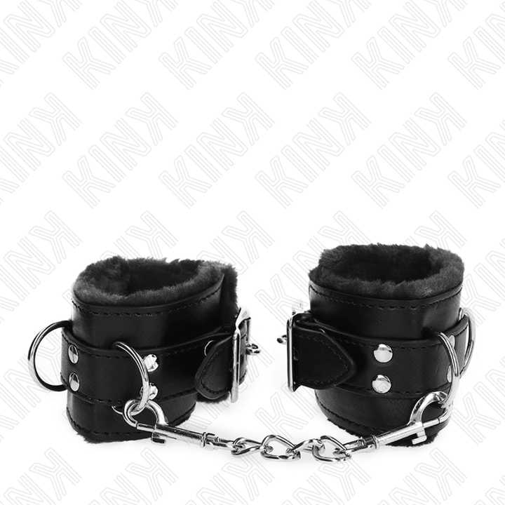 KINK - PELZGEFÜTTERTE HANDGELENKFESSELN SCHWARZ MIT SCHWARZEM GÜRTEL VERSTELLBAR 17-29 CM - 6 CM - INTIM SPACE Online Sexshop