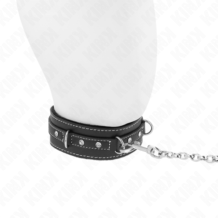 KINK - PVC LEDER HALSKETTE MIT GÜRTEL 105 CM STRASS NIETE 41,5 - 4 CM - INTIM SPACE Online Sexshop