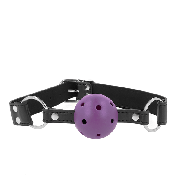 KINK - ATMUNGSAKTIVER BALL - CM KNEBEL MIT DOPPELNIET LILA 62,5 - 2,5 CM VERSTELLBAR 42-58 CM - INTIM SPACE Online Sexshop