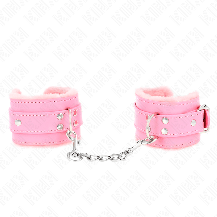 KINK - PELZGEFÜTTERTE HANDGELENKFESSELN ROSA MIT ROSA GÜRTEL VERSTELLBAR 17-29 CM - 6 CM - INTIM SPACE Online Sexshop