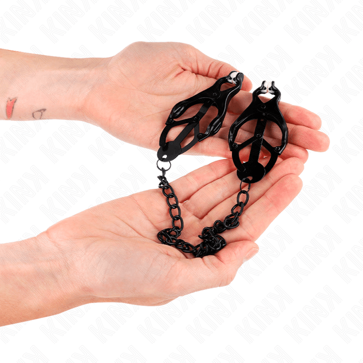 KINK - JAPANISCHE KLEEBLATT-NIPPELKLAMMERN MIT KETTE SCHWARZ 30 CM - INTIM SPACE Online Sexshop