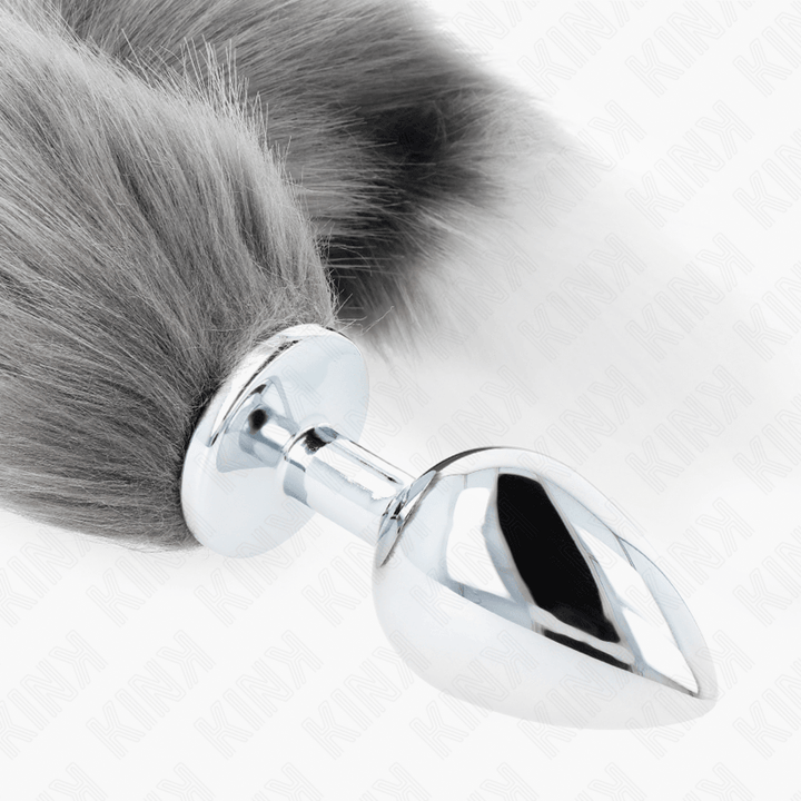 KINK - ANAL PLUG GRÖSSE - 10 - 4 CM MIT KUNSTSTOFFSCHWANZ 40 CM GRAU UND WEISS - INTIM SPACE Online Sexshop