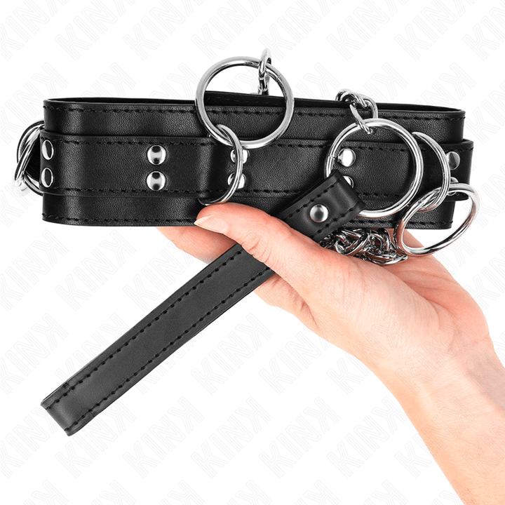 KINK - 3-RING-SKLAVEREI-HALSKETTE MIT BAND 80 CM 53 - 5 CM - INTIM SPACE Online Sexshop