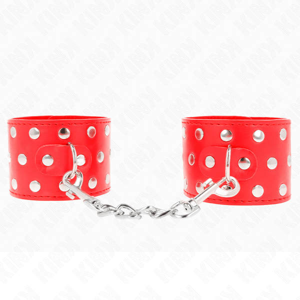 KINK - HANDGELENKFESSELN MIT DRUCKVERSCHLUSS VOLLER NIETEN ROT VERSTELLBAR 19-24 CM - 5,5 CM - INTIM SPACE Online Sexshop