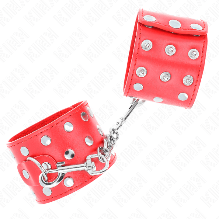 KINK - HANDGELENKFESSELN MIT DRUCKVERSCHLUSS VOLLER NIETEN ROT VERSTELLBAR 19-24 CM - 5,5 CM - INTIM SPACE Online Sexshop