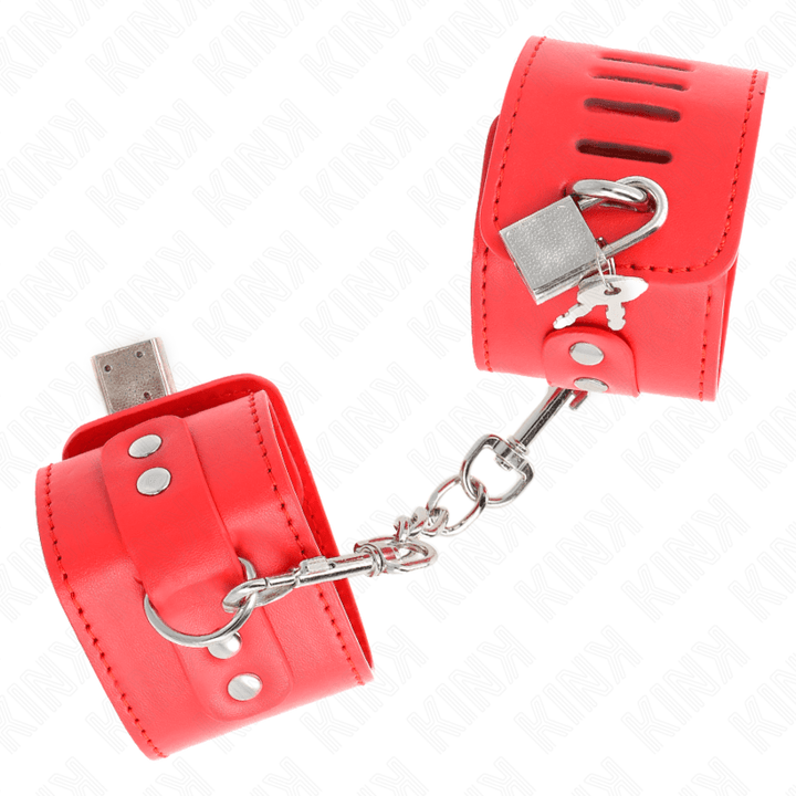 KINK - HANDGELENKFESSELN MIT VORHÄNGESCHLOSS VERSCHLUSS ROT VERSTELLBAR 16-23 CM - 5,5 CM - INTIM SPACE Online Sexshop