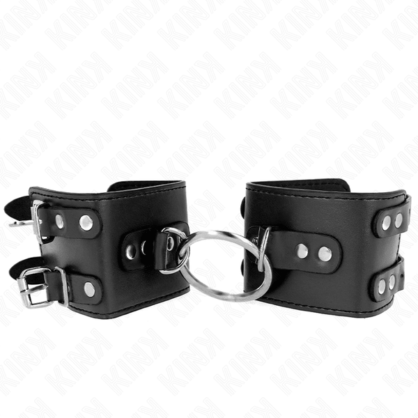 KINK - FESTE HANDGELENKFESSELN MIT RING UND NIETEN VERSTELLBAR SCHWARZ 17-22 CM - 6,5 CM - INTIM SPACE Online Sexshop