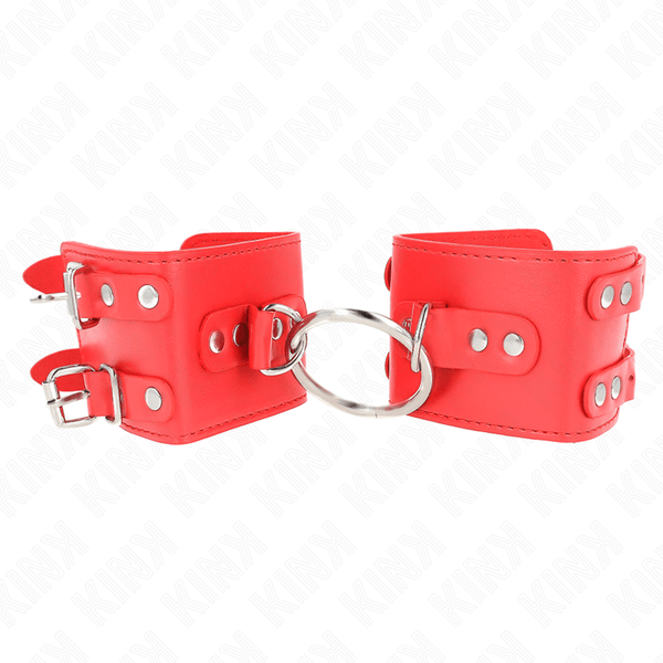 KINK - FESTE HANDGELENKFESSELN MIT RING UND NIETEN VERSTELLBAR ROT 17-22 CM - 6,5 CM - INTIM SPACE Online Sexshop