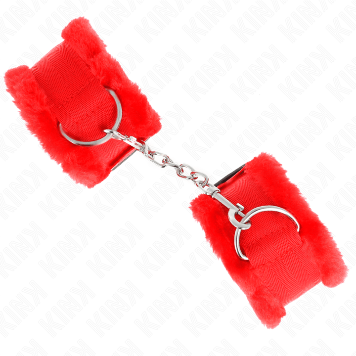 KINK - PELZGEFÜTTERTE HANDGELENKFESSELN ROT VERSTELLBAR 17-31 CM - 7 CM - INTIM SPACE Online Sexshop