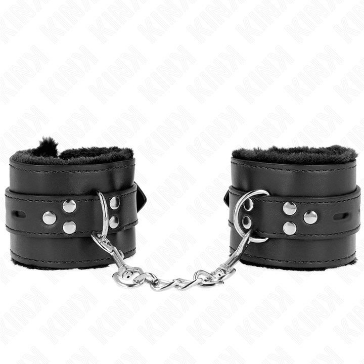 KINK - PELZGEFÜTTERTE HANDGELENKFESSELN MIT QUADRATISCHEN LÖCHERN, SCHWARZ UND SCHWARZ, VERSTELLBARER GÜRTEL 17-29 CM - 6 CM - INTIM SPACE Online Sexshop