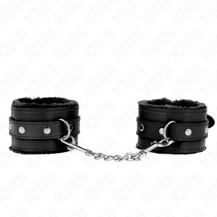 KINK - PREMIUM PELZGEFÜTTERTE HANDGELENKFESSELN SCHWARZ MIT SCHWARZEM GÜRTEL VERSTELLBAR 17-29 CM - 6 CM - INTIM SPACE Online Sexshop