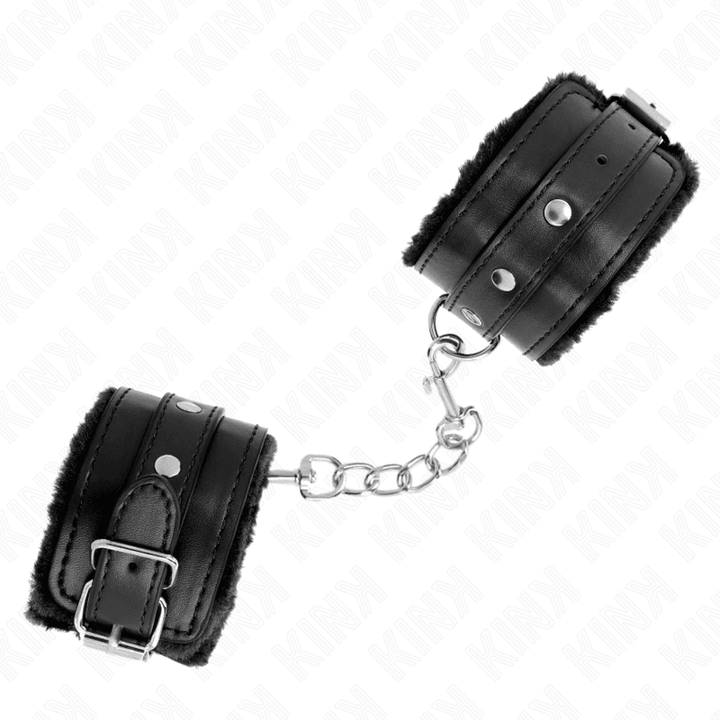 KINK - PREMIUM PELZGEFÜTTERTE HANDGELENKFESSELN SCHWARZ MIT SCHWARZEM GÜRTEL VERSTELLBAR 17-29 CM - 6 CM - INTIM SPACE Online Sexshop