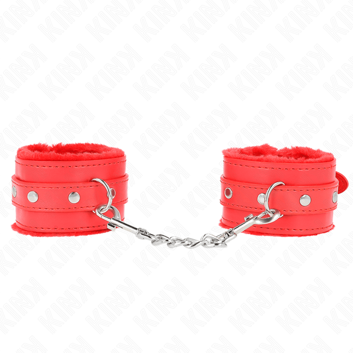 KINK - PREMIUM PELZGEFÜTTERTE HANDGELENKFESSELN ROT MIT ROTEM GÜRTEL VERSTELLBAR 17-29 CM - 6 CM - INTIM SPACE Online Sexshop