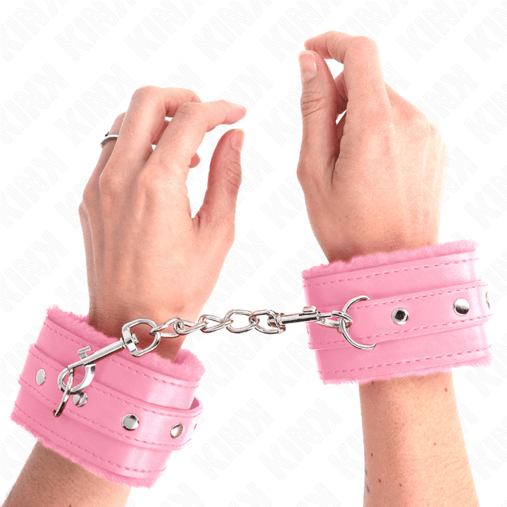 KINK - PREMIUM PELZGEFÜTTERTE HANDGELENKFESSELN ROSA MIT ROSA GÜRTEL VERSTELLBAR 17-29 CM - 6 CM - INTIM SPACE Online Sexshop