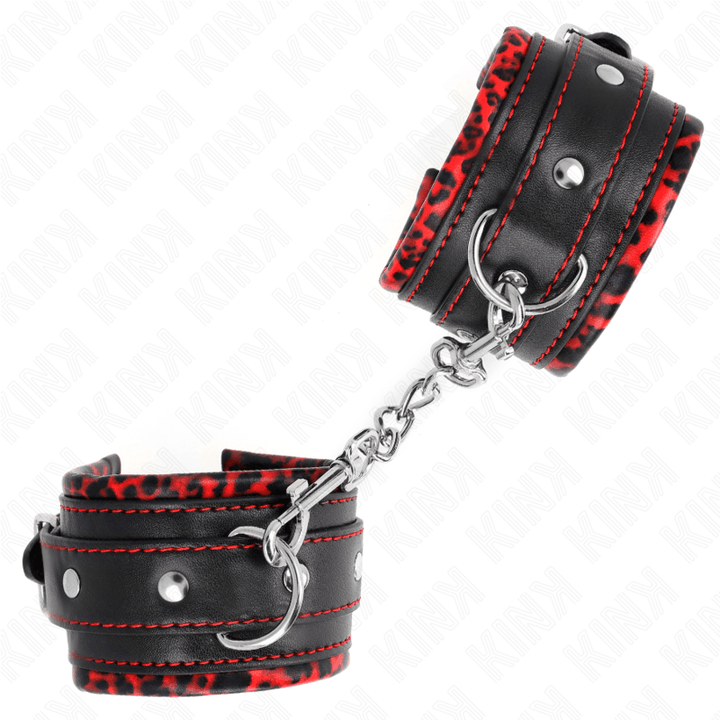 KINK - PELZGEFÜTTERTE HANDGELENKFESSELN ROT/SCHWARZ VERSTELLBAR 17-29 CM - 6 CM - INTIM SPACE Online Sexshop