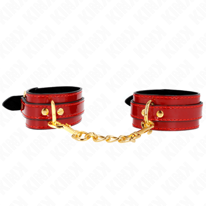 KINK - JOANNA ANGEL HANDGELENKMANSCHETTEN ROT VERSTELLBAR MIT GOLDKETTE 16,5-26 CM - 4 CM - INTIM SPACE Online Sexshop