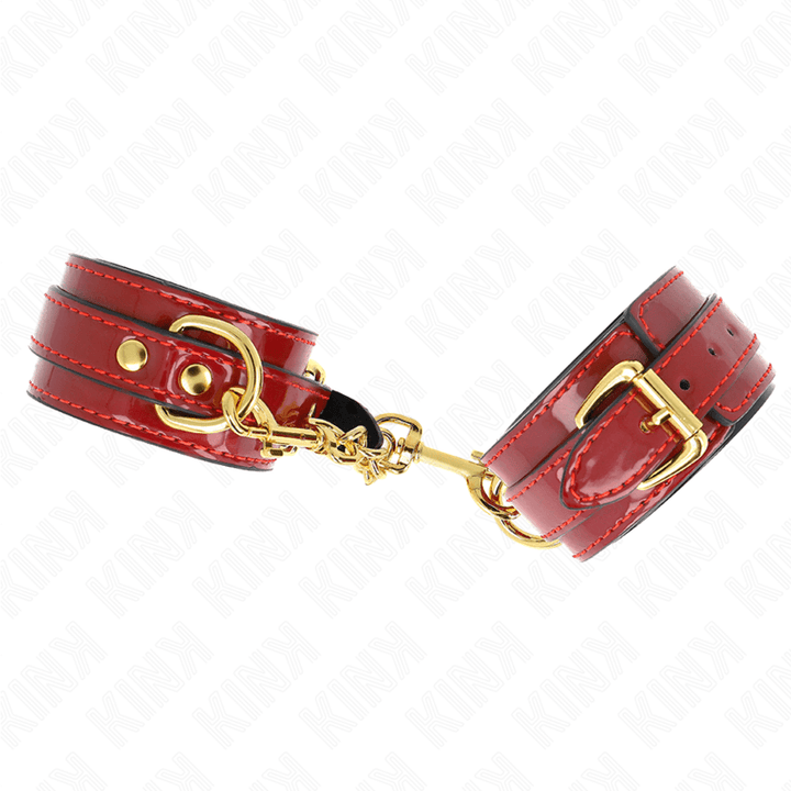 KINK - JOANNA ANGEL HANDGELENKMANSCHETTEN ROT VERSTELLBAR MIT GOLDKETTE 16,5-26 CM - 4 CM - INTIM SPACE Online Sexshop