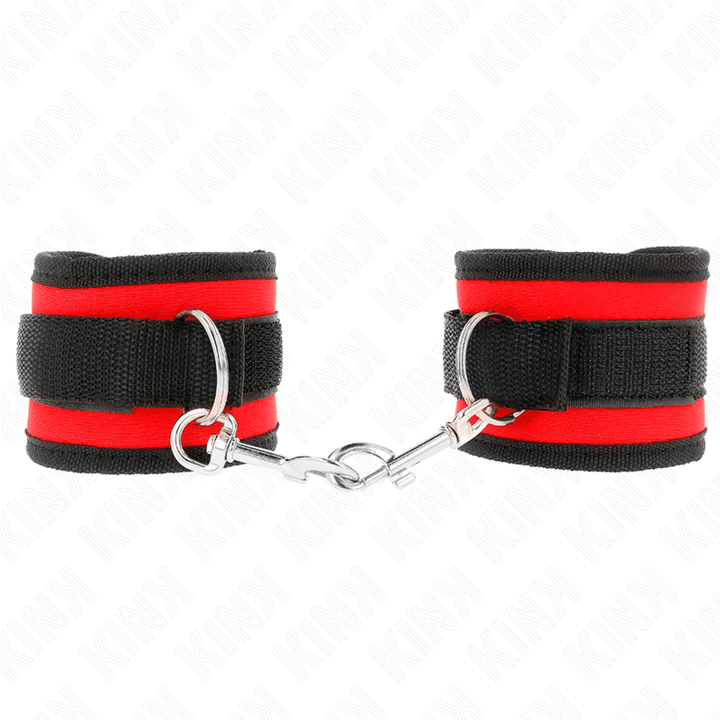 KINK - NYLON BIND-HANDHANDFESSELN MIT KLETTVERSCHLUSS ROT-SCHWARZ MODELL - VERSTELLBAR 18-35 CM - 6 CM - INTIM SPACE Online Sexshop