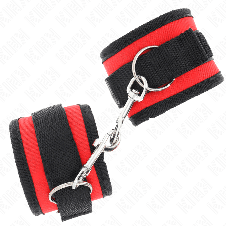 KINK - NYLON BIND-HANDHANDFESSELN MIT KLETTVERSCHLUSS ROT-SCHWARZ MODELL - VERSTELLBAR 18-35 CM - 6 CM - INTIM SPACE Online Sexshop