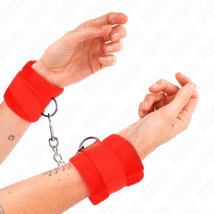 KINK - BEGINNER PELZHANDMANSCHETTEN ROT 30 - 7 CM - INTIM SPACE Online Sexshop