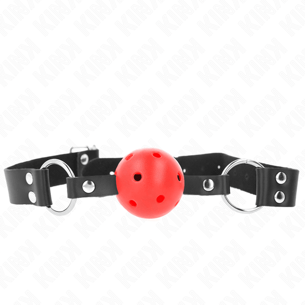 KINK - ATMUNGSAKTIVER BALL - CM KNEBEL MIT DOPPELNIET ROT 62,5 - 2,5 CM VERSTELLBAR 42-58 CM - INTIM SPACE Online Sexshop