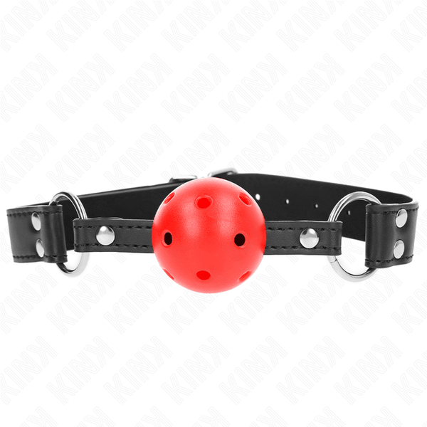 KINK - ATMUNGSAKTIVER BALL - CM KNEBEL MIT DOPPELNIET LEDER 62,5 - 2,5 CM VERSTELLBAR 42-58 CM - INTIM SPACE Online Sexshop