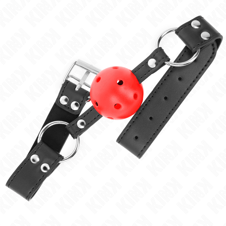 KINK - ATMUNGSAKTIVER BALL - CM KNEBEL MIT DOPPELNIET LEDER 62,5 - 2,5 CM VERSTELLBAR 42-58 CM - INTIM SPACE Online Sexshop