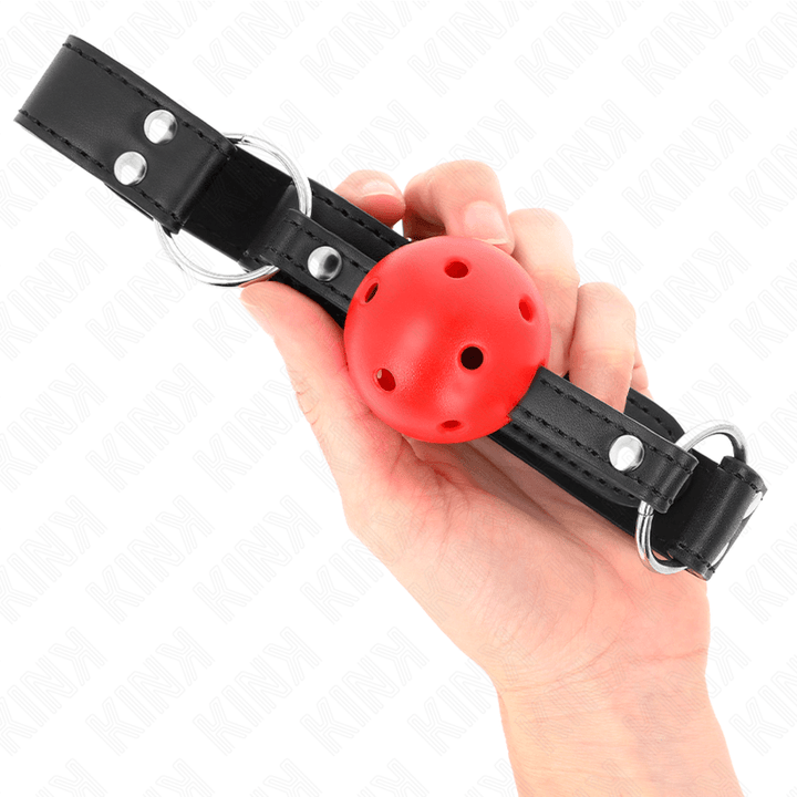 KINK - ATMUNGSAKTIVER BALL - CM KNEBEL MIT DOPPELNIET LEDER 62,5 - 2,5 CM VERSTELLBAR 42-58 CM - INTIM SPACE Online Sexshop