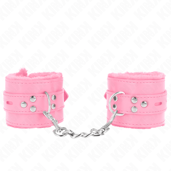 KINK - PELZGEFÜTTERTE HANDGELENKFESSELN MIT QUADRATISCHEN LÖCHERN, ROSA UND ROSA GÜRTEL, VERSTELLBAR 17-29 CM - 6 CM - INTIM SPACE Online Sexshop