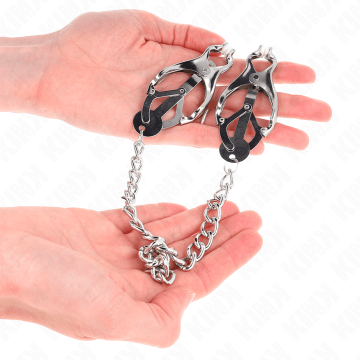 KINK - JAPANISCHE KLEEBLATT-NIPPELKLAMMERN MIT KETTE SILBER 30 CM - INTIM SPACE Online Sexshop