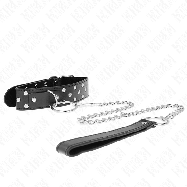 KINK - RING NIETEN BAND HALSKETTE MIT GÜRTEL 65 CM SCHWARZ VERSTELLBAR 36-50 CM - 3,8 CM - INTIM SPACE Online Sexshop