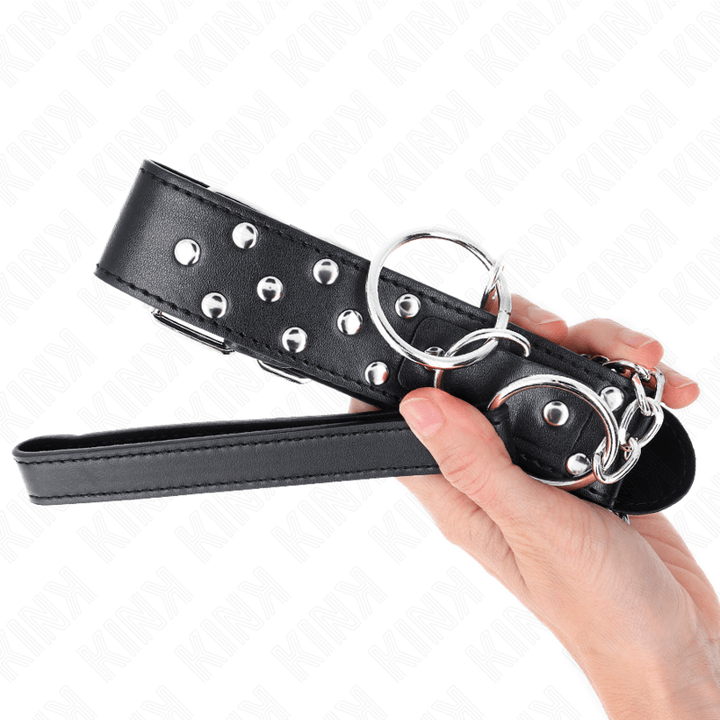 KINK - RING NIETEN BAND HALSKETTE MIT GÜRTEL 65 CM SCHWARZ VERSTELLBAR 36-50 CM - 3,8 CM - INTIM SPACE Online Sexshop