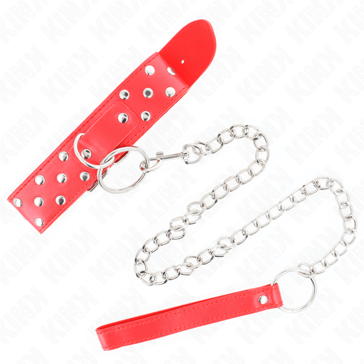 KINK - RING NIETEN BAND HALSKETTE MIT GÜRTEL 65 CM ROT VERSTELLBAR 36-50 CM - 3,8 CM - INTIM SPACE Online Sexshop