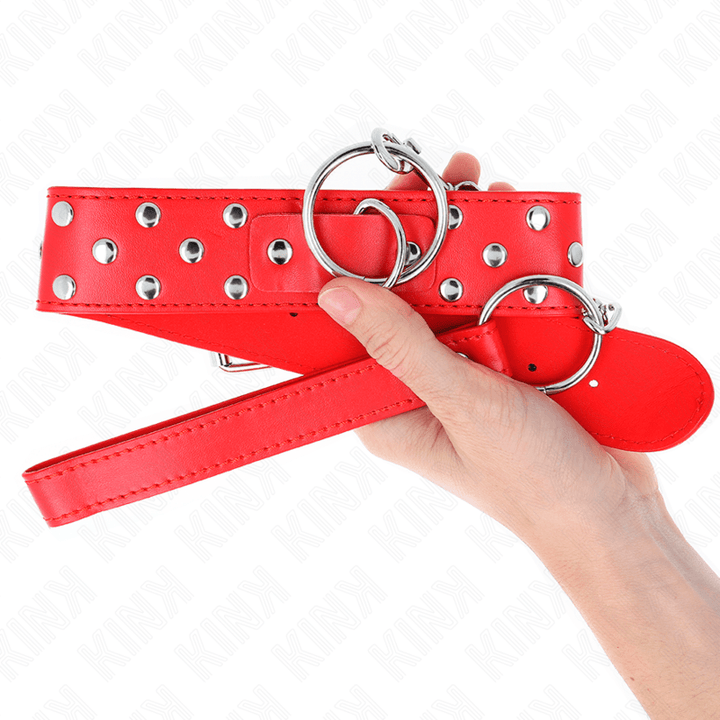 KINK - RING NIETEN BAND HALSKETTE MIT GÜRTEL 65 CM ROT VERSTELLBAR 36-50 CM - 3,8 CM - INTIM SPACE Online Sexshop