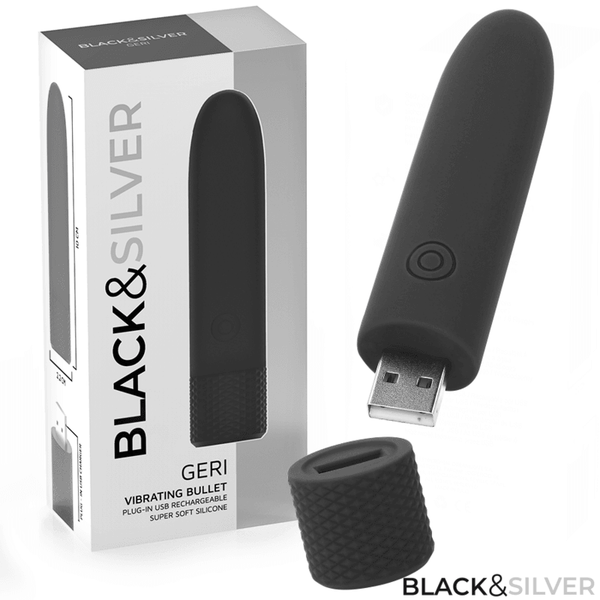 BLACK - SILVER - GERI USB WIEDERAUFLADBARER VIBRIERENDER BULLET - VIBRATIONEN SCHWARZ 10 - 2,2 CM - INTIM SPACE Online Sexshop