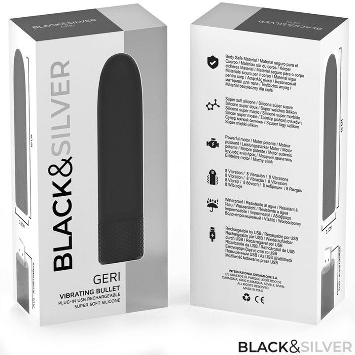 BLACK - SILVER - GERI USB WIEDERAUFLADBARER VIBRIERENDER BULLET - VIBRATIONEN SCHWARZ 10 - 2,2 CM - INTIM SPACE Online Sexshop