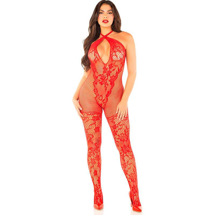 LEG AVENUE - NETZ-BODYSTOCKING MIT BLUMENDRUCK, ROT, EINE GRÖSSE - INTIM SPACE Online Sexshop