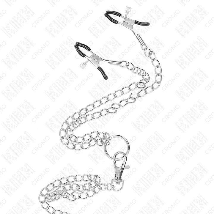 KINK - DREIFACH CHROM METALL PENISRING 3,8 CM BIS - CM MIT 26 CM METALLKETTE UND NIPPELKLEMMEN MODELL 1 - INTIM SPACE Online Sexshop