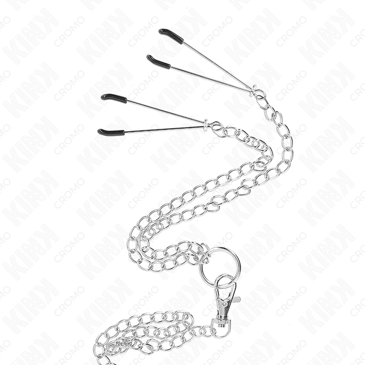 KINK - DREIFACH CHROM METALL PENISRING 3,8 CM BIS - CM MIT 26 CM METALLKETTE UND NIPPELKLEMMEN MODELL 2 - INTIM SPACE Online Sexshop