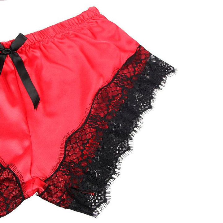 SUBBLIME - 953959 LÄSSIGE SEIDENNACHTHEMD - SPITZENHOSE SCHWARZ/ROT S/M - INTIM SPACE Online Sexshop