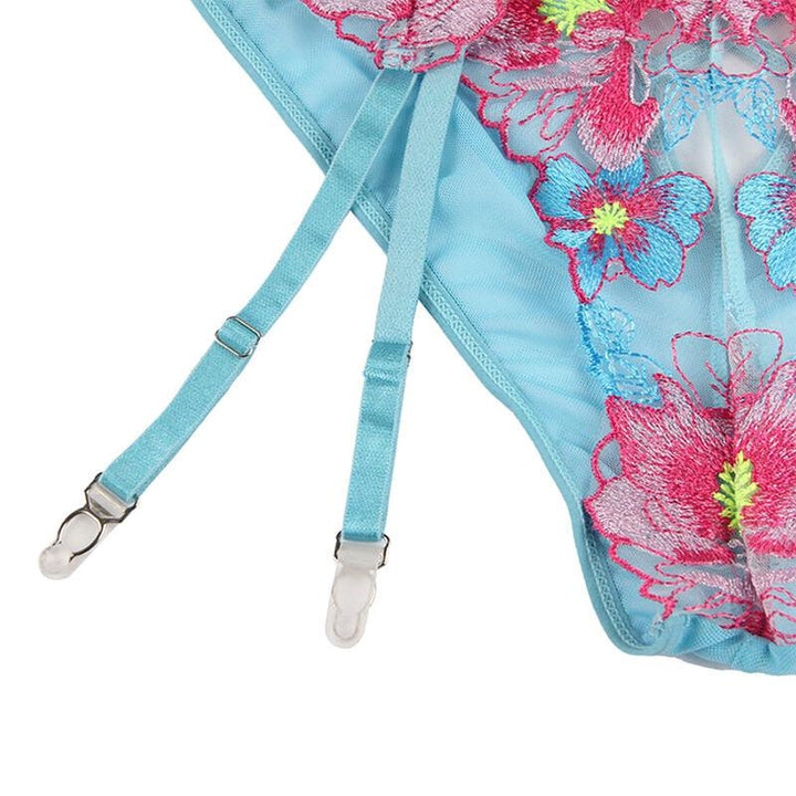 SUBBLIME - 954109 BH - HÖSCHEN MIT STRUMPFGÜRTEL BLUMENDESIGN BLAU S/M - INTIM SPACE Online Sexshop