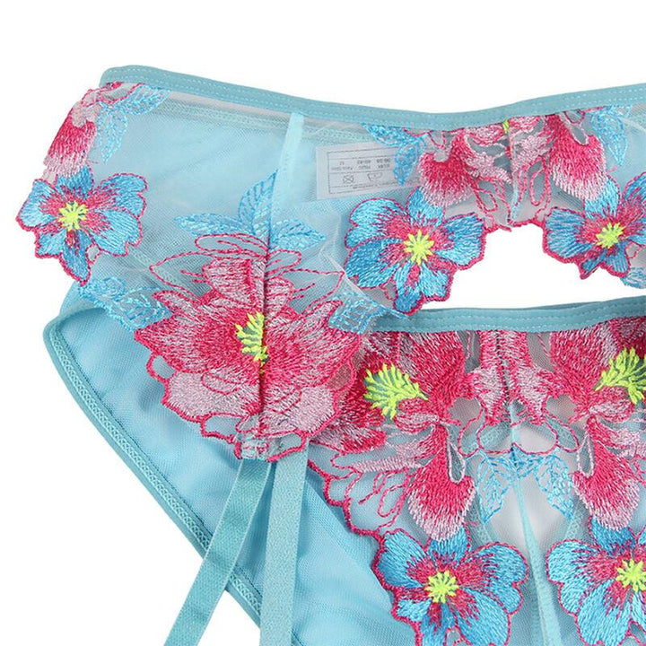 SUBBLIME - 954109 BH - HÖSCHEN MIT STRUMPFGÜRTEL BLUMENDESIGN BLAU S/M - INTIM SPACE Online Sexshop