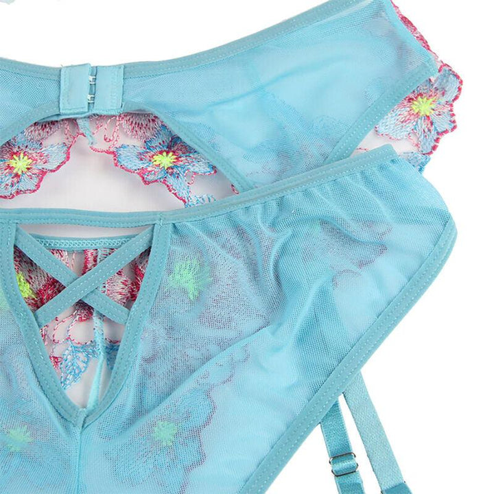 SUBBLIME - 954109 BH - HÖSCHEN MIT STRUMPFGÜRTEL BLUMENDESIGN BLAU S/M - INTIM SPACE Online Sexshop