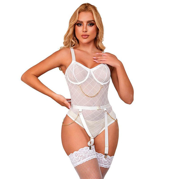 SUBBLIME - 954291 BODY MIT KETTEN - STRUMPFGÜRTEL WEISS L/XL - INTIM SPACE Online Sexshop