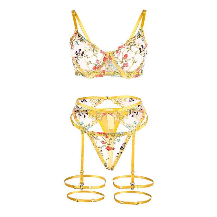 SUBBLIME - 954345 BH - STRING - STRUMPFGÜRTEL BLUMENDESIGN GELB S/M - INTIM SPACE Online Sexshop