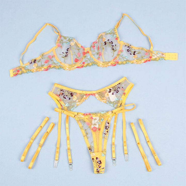 SUBBLIME - 954352 BH - STRING - STRUMPFGÜRTEL BLUMENDESIGN GELB L/XL - INTIM SPACE Online Sexshop